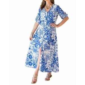 NEW WALKER & WADE kelsey midi dress in indigo ikat